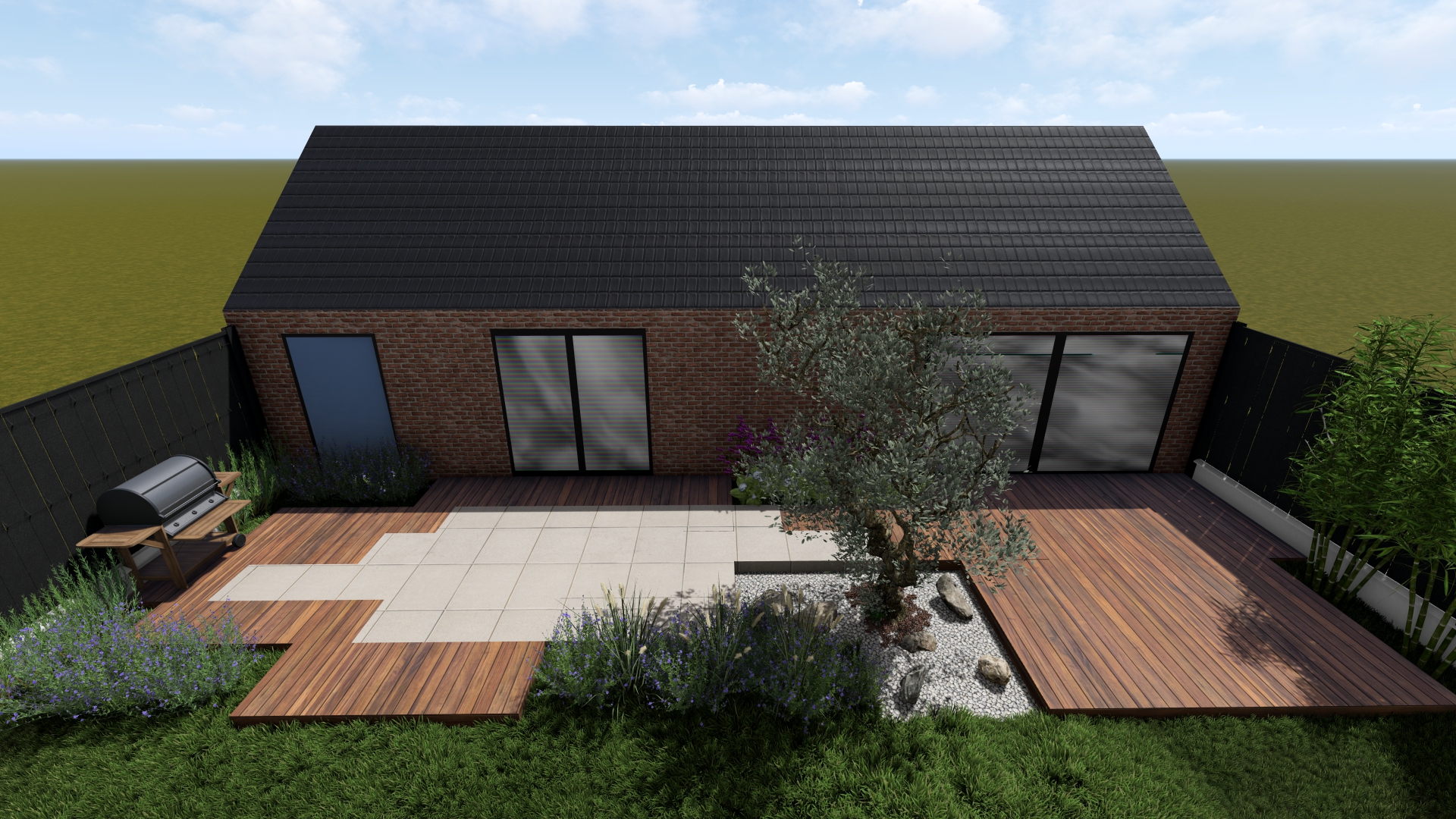 Création d'un plan de jardin en 3D par Unaverde dans le Nord-Pas-de-Calais.