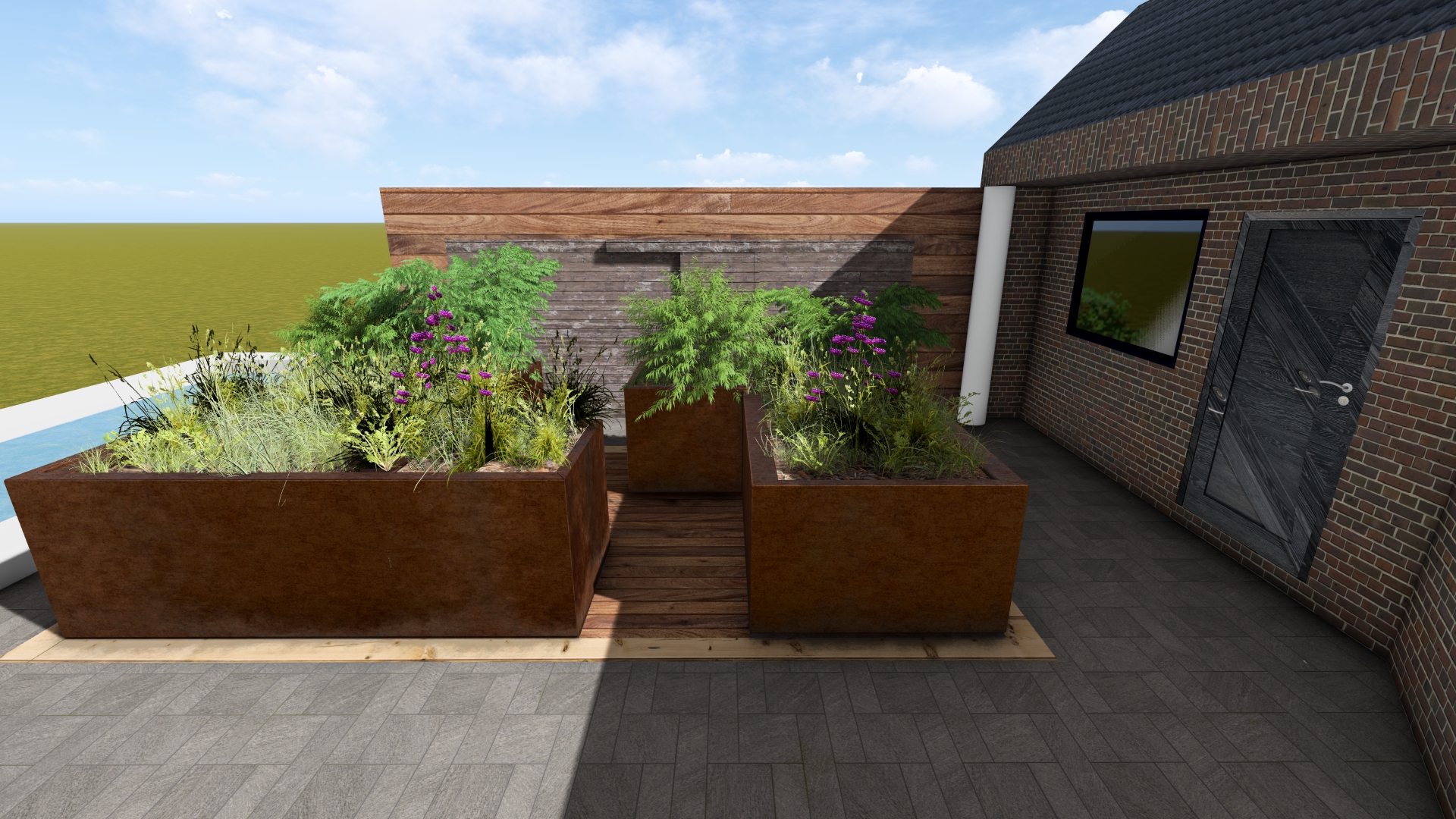 Conception 3D d’un projet de jardin par Unaverde dans le Pas-de-Calais.
