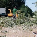 Broyage des branchages en copeaux de bois sur le chantier